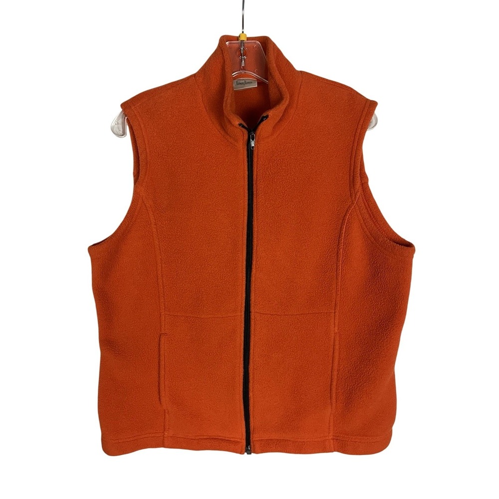 Vintage Neiman Marcus Zip Up Vest‎ Fleece Orange Vest Size M Made In US.